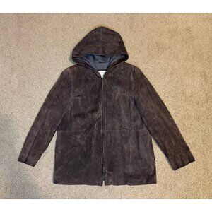 LORD & TAYLOR Mens MEDIUM Suede Full Zip Hoodie Jacket Biker Outdoor Street
